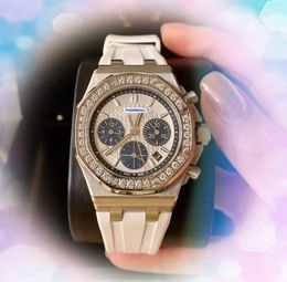 Luxury Women Quarz Chronograph watches automatic date black white blue rubber belt Diamonds Ring Military Analog Time Chain watch Gifts