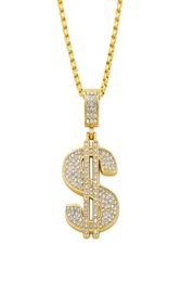 High quality women Mens Hip hop 24k gold plated Rapper Crystal US Dollar Pendants Rock USD flowerpot Pendants Chain Necklaces jewe5859164