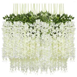 Decorative Flowers 12 Pack (43.2 FT) Artificial Wisteria Vine Fake Hanging Garland Silk Long Bush String Home Party Wed