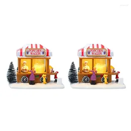 Decorative Figurines 2X LED Lighted Christmas Village Houses Multicoloured Vacation With Music Popcorn House