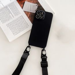 Fashion Crossbody Necklace Strap Lanyard Cord Soft Silicon Phone Case For iPhone 15 13 12 11 14 Pro Max Back Cover Anti shock Four corner full protect