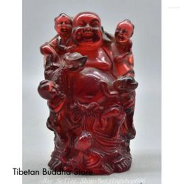 Decorative Figurines 6.2" Old Chinese Amber Carved Happy Laugh Maitreya Buddha Tongzi Statue