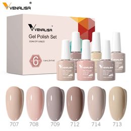 612pcslot Venalisa Natural Nude Colour Collection Glitter Milky White Full Set Semi Permanent Soak Off UV LED Nail Gel Varnish 240430