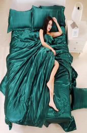 Luxury Bedding Set Satin Silk Duvet Cover Pillowcase Bed Sheet Twin Single Queen King Size Bed Sets Bedclothes Flat Sheet 34pcs Y6231210