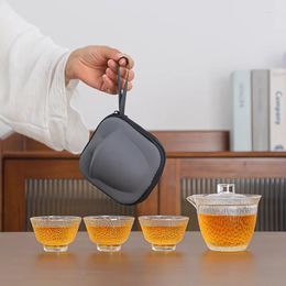 Teaware Sets Glass Travel Tea Set Suit Japanese One Pot Fills Three Cups Outdoor Portable