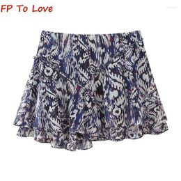 Skirts 2024 Spring/Summer Asymmetric Wooden Earring Printed Mini Skirt Layered Sexy 2428106