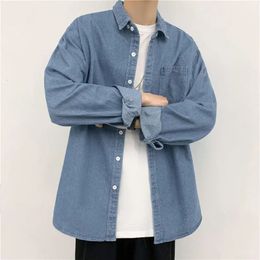 Spring and Summer Fashion Minimalist Retro Hong Kong Style Loose Casual Oversize Versatile Workwear Denim Jacket for Men 240428