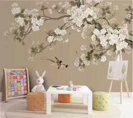 Wallpapers Wewllyu Custom Wallpaper 3D Murals Gongbi Begonia Flowers And Birds Background Wall Hand-painted