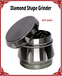 big Diamond Shape Grinders Zinc Alloy Material 63mm Metal Grinders 4 layers chamfer side Concave Herb Grinders vs maze gr7601024