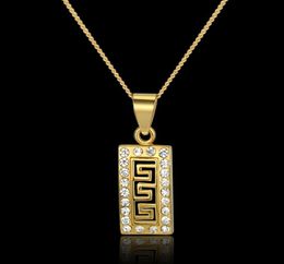 Ethnic Greek Key Pattern Necklace Pendant Womens Mens Gold Colour Cubic Zirconia Necklace For Women Men Jewlry Female Male Gift4153688