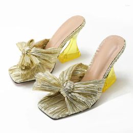 Slippers Women's European-American Style Satin Bowknot Sandals Summer Special-shaped Heel High-heeled Womens