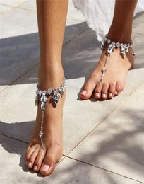 Gorgeous Women Foot Chain Barefoot Sandals Beach Wedding Jewellery Anklet with Full Crystal Water Drop Toe Ring Foot Jewellery 1 Pair5342155