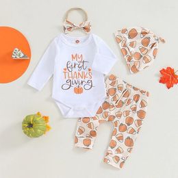 Clothing Sets Baby Boys Girls Thanksgiving Outfits Long Sleeve Romper Pumpkin Pants Headband Hat Set Infant Clothes