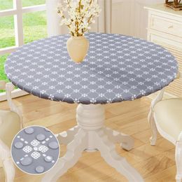 Table Cloth Kitinjoy Round Elastic Fitted Flannel Back Tablecloth Waterproof Plastic Cover For Picnic Camping Outdoor