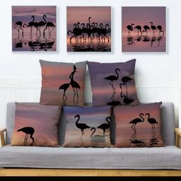 Pillow Cartoon Flamingo Print Cover 45 45cm Linen Throw Pillows Cases Home Decor Animal Covers