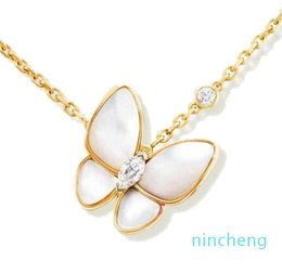 Designer Jewellery Two butterfly Pendant Necklaces for women rose gold diamond Red Bule White Shell stainless steel platinum Wedding gift