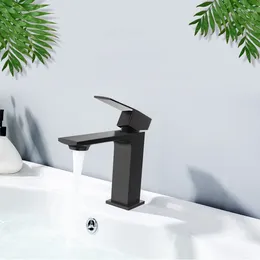 Bathroom Sink Faucets Basin Faucet Black Square Single Hole Chrome