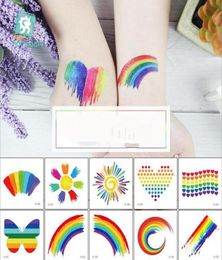 Colorful Rainbow Tattoo Sticker Adult Kids 6060mm Sticker Face Cosmetic Lovely Body Art Temporary Sticker Party Accessory Boys Gi3908614