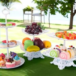Plates 1 Set Cake Tray Stand Three Layer Fruit Cupcake Display Creative Plastic Dried