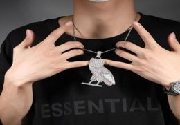 Fashion Hip Hop Jewellery OWL Pendant Necklace with Chain White Gold Filled Micro Pave CZ Zricon Necklace Rapper Accessories ins 5501314