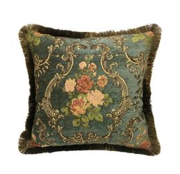 Vintage Floral Cushion Cover Deep Green Chenille Interior Home Decorative Sofa Pillow Case Jacquard Woven Square 45x45cm Sell by 15100500