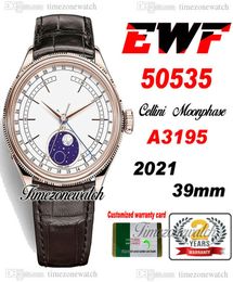 EWF Cellini Moonphase 50535 A3195 Automatic Mens Watch Rose Gold White Dial Real Meteorite Brown Leather Super Edition Same Series8611427