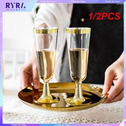 Disposable Cups Straws 1/2PCS Gold Champagne Flutes Plastic Glasses Wedding Party Cocktail Celebration Supplies