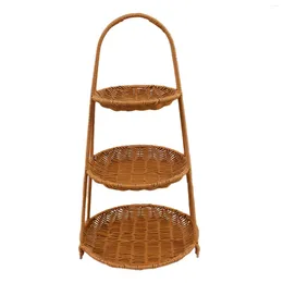 Kitchen Storage Round Fruit Vegetable Basket With Stand For Spice Bottles Imitation Rattan