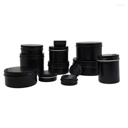 Storage Bottles 5ml-100ml Aluminum Tin With Screw Lid Black Metal Cosmetic Containers Cream Candle Jar Spice Tea Refillable