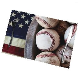 Table Mats Merican Baseball Non-Slip Insulation Place For Kitchen Dining Washable Placemats Bowl Cup Mat Set Of 6