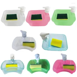 Liquid Soap Dispenser 1Set Dish With Sponge Pump Container Kitchenware Cleaning Tool For Bathroom