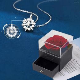 Pendant Necklaces Luxury Big Snowflake Zircon Necklace With Rose Gift Box Fashion Jewelry For Women Girlfriend 2024 Wedding Gifts