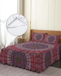 Bed Skirt Mandala Pattern Red Elastic Fitted Bedspread With Pillowcases Protector Mattress Cover Bedding Set Sheet