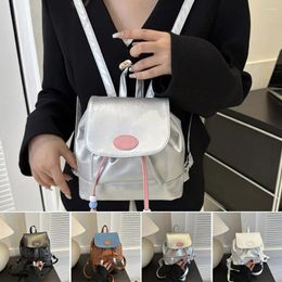 School Bags Zipper Handheld Backpack Retro PU Leather Cute Girls Soft Small Women