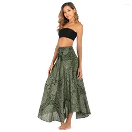 Skirts Casual Summer Skirt Bohemian Style Women's Retro Print Flowy Hem Halter Midi Dress Versatile Two-way Wear