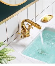 Bathroom Sink Faucets Solid Brass Gold Chrome Antique Faucet Two Handle One Hole Cold Basin Luxury Tap European Style