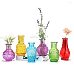 Vases Glass Colored Vintage Style Small Vase For Home Decoration Embossed Mini Bottle Wedding Center Event Office