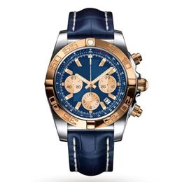 46mm Male Wristwatch Quartz Chronograph Men watch Gold Black Blue Leather Stainless Steel Strap Sapphire Crystal Waterproof 256N