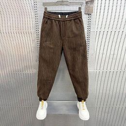 Men's Pants Summer 2024 Patchwork High Waited Elasticized Drawstring Printed Pockets Fashion Tie Feet Slim Versatile Casual
