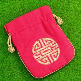 Storage Bags 2PCS Chinese Style Linen Embroidery Ancient Text Bundle Pocket Retro Lucky Bag Jewelry Gift Drawstring Craft