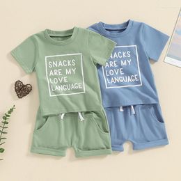 Clothing Sets Bmnmsl Toddler Boys Summer Casual Outfits Letter Print Short Sleeve T-Shirt And Shorts For 2 Piece Vacation Clothes Set