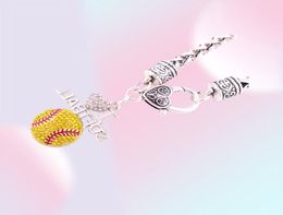 Fans Favorite Sports Jewelry Drop 12quot13quot Inches Crystal I Love Softball 2D Pendant Wheat Chain Lobster Claw 9344334