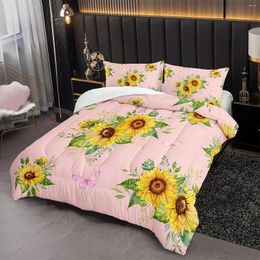 Bedding Sets Pink Sunflower Comforter Set For All Seasons Pattern With 1 And 2 Pillowcases