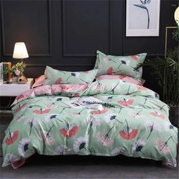 Bedding Sets Botanical Duvet Cover Set Microfiber Red Green Plant Tree Leaves Pattern Printed Pink On Reverse Zipper Closure