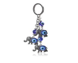 1pc Blue Evil Eye Charms Keychain Elephant Pendent Key Chain Alloy Tassel Car Key Chain Fashion Jewellery Gifts6231657