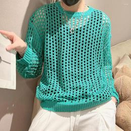 Men's T Shirts Long Sleeve Men Top Stylish Mesh Fishnet Clubwear With Round Neck See-through Design For Hip Hop Parties