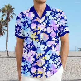 Men's Casual Shirts Hawaiian Shirt Comfortable And Soft Fabric 3D Printed Blue Flower Pattern Short Sleeve Plus Size Resort Clothing