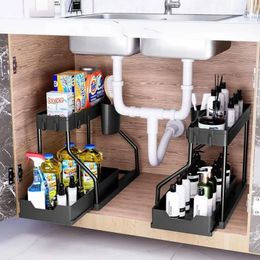 Kitchen Storage Under Cabinet Drawer Pull Out 2 Tier Multipurpose Rack Bathroom Countertop Home Organiser
