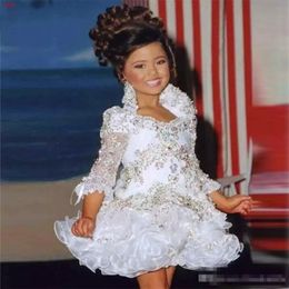 Glitz Pageant Dresses For Girls Little Girl Gowns 3 4 Sleeve Beads Crystal Rhinestone Ruffles cupcake pageant dress 197c
