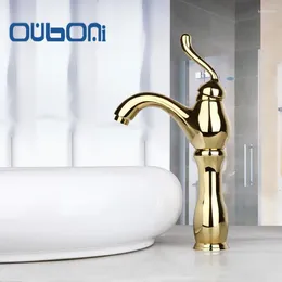 Bathroom Sink Faucets OUBONI Comtemporary Construction & Real Estate Golden Polished Single Handle Mixer Tap Vessel Basin Faucet Taps